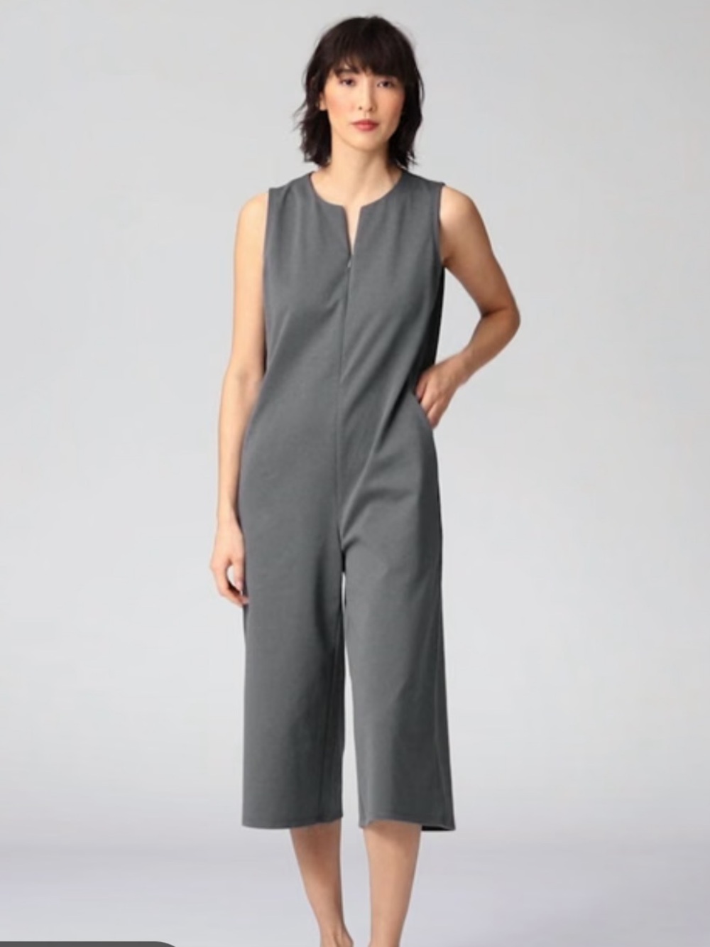 EILEEN‎ FISHER Organic Cotton Sleeveless Cropped Gray Ponte Jumpsuit Size Medium